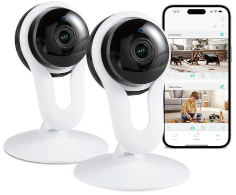 woomo Indoor Camera for Pet & Baby Monitoring, 2K Clear View, Motion Alerts & Night Vision, 2-Way Audio, Easy Setup Home Security Cam, Alexa & Google Home Compatible, 2.4G Wi-Fi only, 2 Pack