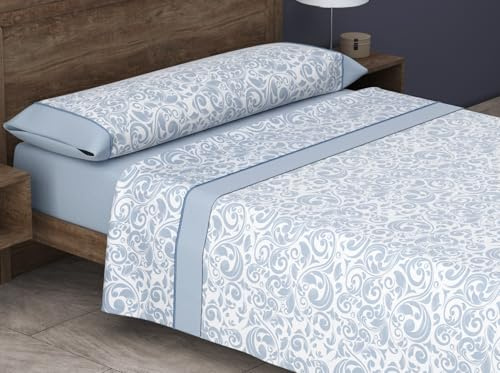HM'S HOME'SECRET Roomers 2026 Juego de sábanas Estampadas Calidad 30/30 144 Hilos, 50% poliéster y 50% algodón 15 Diseños en 2 Colores (Lucia Azul, Cama 135cm)