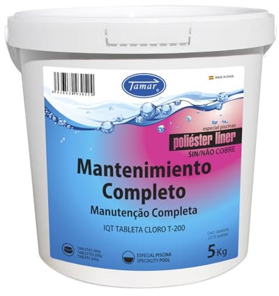 Tamar Cloro Mantenimiento Completo, tabletas 200 gr, 5KG, Especial Piscinas Poliester Liner, disolución Lenta, sin Cobre