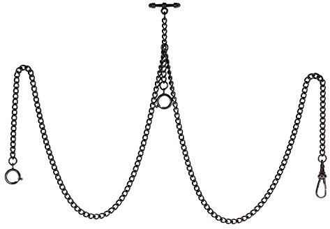 TREEWETO Pocket Watch Double Albert Chain T-Bar Watch Chain Link 16 inch 3 Hooks Black Classic Antique Fob T Bar