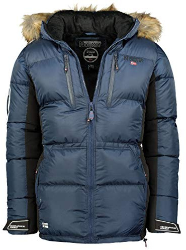Geographical Norway Danone Men - Chaqueta de plumón caliente para hombre con forro cálido para invierno manga larga relleno de calidad azul marino L