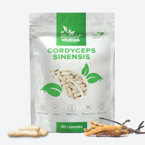 Cordyceps Sinensis 750mg, 90 Kapslar – Stöd för energi, uthållighet och immunfunktion – Rena ingredienser, GMO- och glutenfria, GMP-certifierat kosttillskott från Raw Powders
