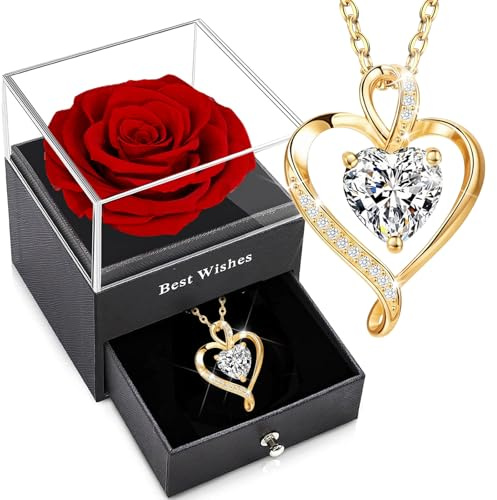 SWEETIME Rose eternelle,Roses Conservée Rouge,Vraie Fleurs Préservée,Rosen Stabilisée,Cadeau pour Elle la Noël,La Saint-Valentin,Fête des mères