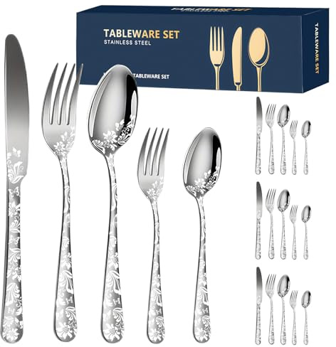BXNSEN Silverware Set, 20 Piece Stainless Steel Flatware Set, Silverware Set for 4,Mirror Polished Cutlery Set, Tableware Set Includes Knife, Fork, Spoon