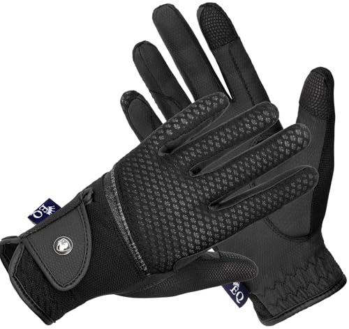 EQUESTRIAN QUEEN Savaii Atmungsaktive Reithandschuhe – Leicht & Flexibel, Perfekt für den Sport, Kompatibel mit Touchscreens (Schwarz, S)