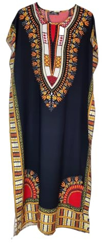 Vestido largo de caftán de algodón para mujer, vestido largo de verano Dashiki africano para playa, Negro, Talla única