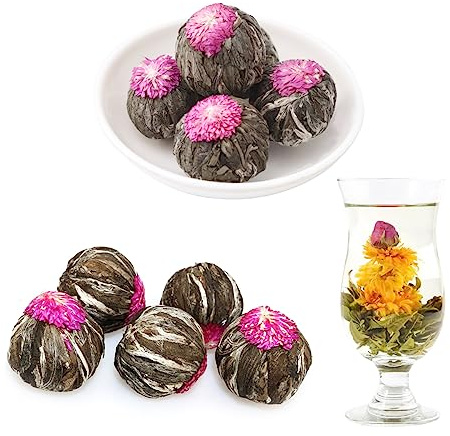 16 Balls Different Blooming Tea - Individually Sealed Flowering Tea Balls - Hand-Tied Natural Green Tea Leaves & Edible Flowers