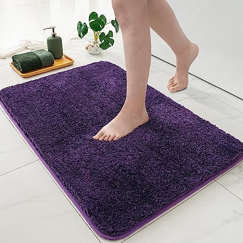 MIULEE Bath Mat Non Slip Absorbent Bathroom Soft luxurious Shower Small Mat Doormat Inside Rugs Kitchen Rugs Carpet Mat Washable for Bathroom Bedroom Kitchen Entrance 50x80 cm Deep Purple