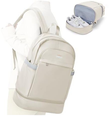 suradar Sportrucksack für Frauen mit Nasstasche und Schuhfach Sportrucksack Damen Gym Backpack Rucksack Mit Schuhfach Gymnastiktasche für Fitness Schwimmen Tragbarer Reiserucksack Frauen - Beige