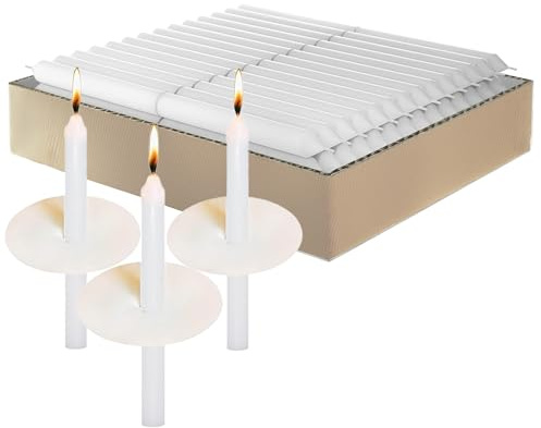 Simply Soson Vigil White Taper Candles Bulk - 102 Church Candles with drip Protectors - White Candle, Ritual Candles, Memorial Tapered Candle