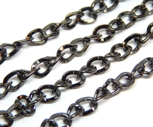 Perlin Catena a maglie da 3 metri, ovale, in metallo, 5 mm, colore nero, al metro, per la creazione di gioielli, collane, bracciali, fai da te