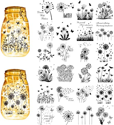 CREATCABIN 24Pcs Dandelion Silhouettes Mason Jar Decor Butterfly Laser Cut Cardboard Scrapbook Cutouts Die Cuts PVC for Crafting Lantern Jars Wall Painting Windows Glass Phones 3.9x3.5Inch-No Sticker