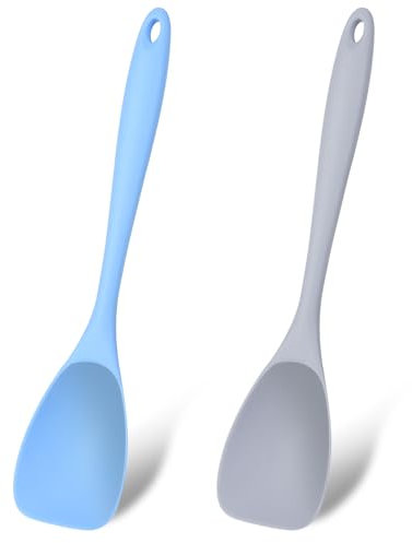 Mabor 2 Pack Large Silicone Spoons for Cooking, Silicone Spatula Non-Stick Slotted and Solid Spoon Set with Seamless Non-Stick Scrapers for Baking Mixing.
