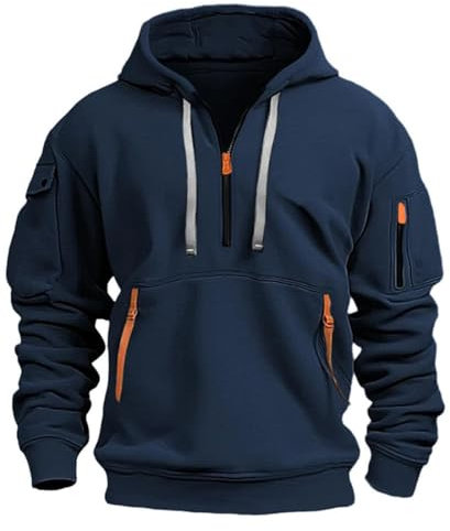 MEDUOLA Herren Kapuzenpullover Sweatshirt mit Reißverschluss Jungen und Herren Sweatshirt mit Reißverschluss Multifunktionelle Tasche Sweatshirt mit Kapuze Jogging Pullover 5XL,Marineblau