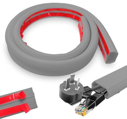Canaletas para cables de pared, canaleta para cables de suelo autoadhesiva, 2 m x 25 mm, pequeño canal de cables, puente de cables para suelo, protección autoadhesiva de cables para oficinas