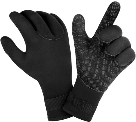 AOOSA 3mm Neopren Tauchhandschuhe, Erwachsene Fünf-Finger-Tauchhandschuhe, Thermo-Neoprenanzughandschuhe mit Elastischem Handgelenk und Rutschfesten Partikeln zum Tauchen, Surfen, Schnorcheln-M