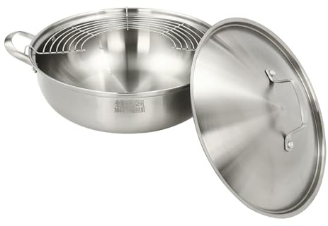 LIAIZE 26cm/30cm/32cm 304 Stainless Steel Wok, Frying Pan with Lid and Steamer Rack, Non Stick Stir-Frying Pot, 5-Layer Composite Steel Construction (26cm)