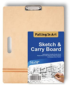 COOZEE 36x46cm Sketch Board, Drawing Tote Board for Artists with Sturdy Clip and Rubber Bands, Portable Art Clipboard for Classroom and Studio Drawing