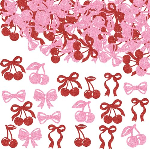 PRESSINART 300 Pezzi 6 Stili di Coriandoli Rosa A Fiocco per Decorazioni da Tavolo Fioc di Confetti Rosa Rossi A Forma di Ciliegia Piccoli Scintillanti di Carta Sparsi per Trucco da Festa di Nozze