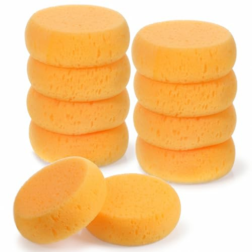 12 Pcs Pottery Sponges, Round Paint Sponges Soft Elasticity Clay Sponge Yellow Art Sponge for Kitchen Shoes Leather Care Painting