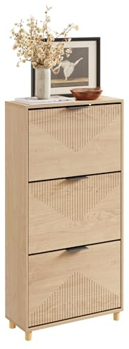 SoBuy Scarpiera Ingresso - Scarpiera Salvaspazio Slim Legno, Grande Capacità per Scarpe Fino a Taglia 47, Design Nordico Moderno, Ideale per Corridoio, Ingresso, Famiglia, 60x24x120cm, FSR213-N