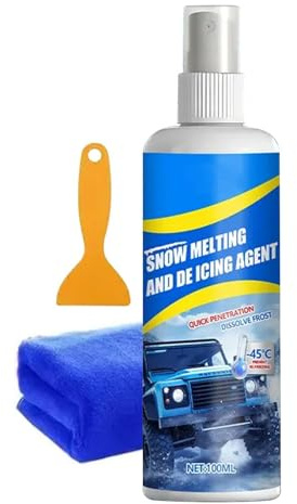 Spray descongelador de parabrisas, solución de fusión anticongelante, fórmula de descongelación de 100 ml con kit de toalla raspadora, removedor de escarcha de ventana de automóvil de acción rápida, s