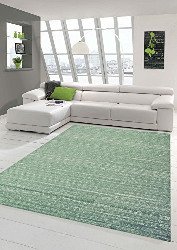 Designer und Moderner Teppich Wohnzimmerteppich Kurzflor Uni Design in Grün Größe 80x150 cm