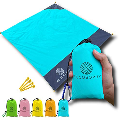 ECCOSOPHY 60x55 Blue Waterproof Compact Pocket Beach Blanket