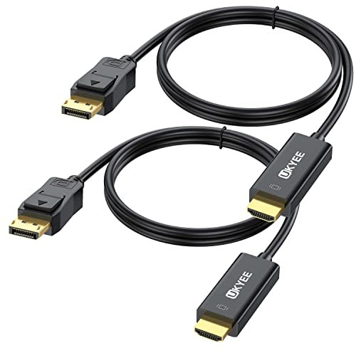 UKYEE Displayport to HDMI Cable 1.83M 2-Pack, Display Port (DP) to HDMI Adapter Male to Male Cord Converter for PCs to HDTV, Monitor, Projector.
