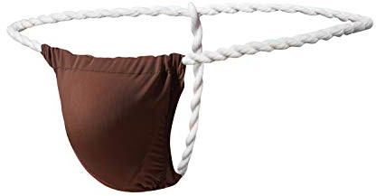 Newsywell Hombre Seda de Hielo Tanga Sumo Hilo Mini Cintura Baja Bikini Bordado Transpirable Elastica Slip Ropa Interior Bragas Marrón Medium