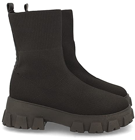 shoes&blues.es Botin de Mujer con Plataforma, Suela Dentada, Material Elastico, y Cierre de Ajuste, Otono Invierno 2021