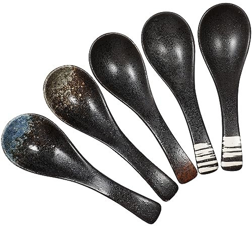 UPKOCH 5 Pezzi Cucchiai Da Zuppa Giapponesi in Ceramica Multicolore Set Cucchiaio Ergonomico Da Riso E Porridge Per Uso Domestico Materiale Ceramico Sicuro Ed Ecologico Per Tavola Tradizionale