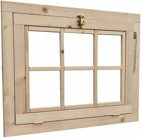 Home Idea Finestra in legno per casetta mis 81 x 61 cm con apertura a Vasistas, con Plexiglass