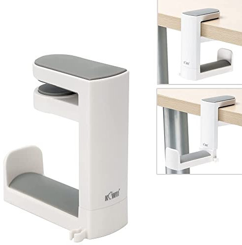 KIWIFOTOS Soporte para auriculares con suspensión giratoria de 360° + abrazadera ajustable, soporte para auriculares de escritorio, clip auriculares juegos, soporte gancho - blanco