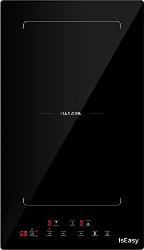 Induktionskochfeld, IsEasy Domino Induktionskochfeld mit Flexzonen, Boost-Funktion, 9 Leistungsstufen & 1-99Min Timer, Induktionskochfeld 2 platten, doppel Induktionskochplatte, 29.5cm, 3400W, Schwarz