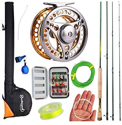 La pesca con mosca 7/8 Combo portátil 4 secciones de fibra de carbono caña de pescar 2 + 1BB señuelo de la mosca Carrete Línea Bolsa completo Set de accesorios Portátil Cañas de Pescar ( Color : 7 8Or