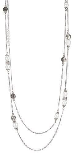 Bulinlin Damen Lange Perlen Kette Statement Halskette mit Silber Anhänger Modeschmuck Kette Geschenk für Frauen(White pearl)