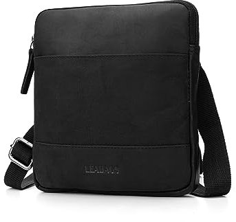 LEABAGS Leder Umhängetasche Herren - Messenger Bag Herrenhandtasche, Vintage Echtleder Crossbody Bag Herren, Handtaschen Arbeitstasche Tragetasche, Schultertasche für Männer (Nature Schwarz XS)