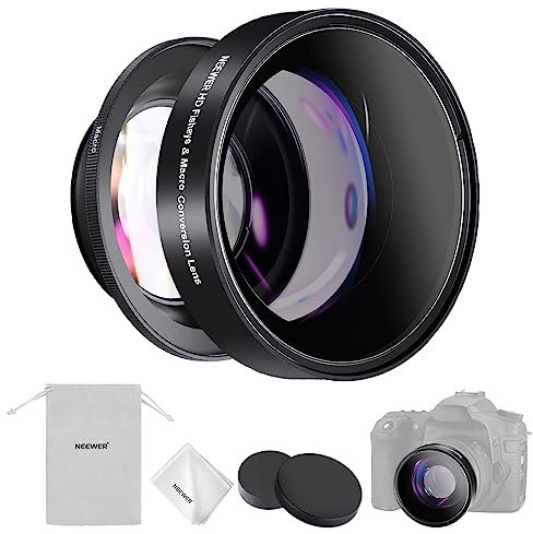 NEEWER 55mm 0,43X HD 2 en 1 Lente Fisheye y Macro,Lente Fisheye Gran Angular con Distancia Focal 18mm Compatible con Canon EOS M5 M6 M50 Mark II R7 Sony ZV-E10 A6400 A7 IV Nikon D750 D850 D5600,LS-20