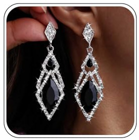 Black Crystal Long Drop Dangle Earrings Silver Plated Rhinestone Hollow Geometric Chandelier Earrings Ladies Evening Party Prom Gala Cocktail Formal Costume Jewellery Gift for Women