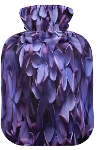 JUMBEAR Lila Flieder-Wärmflaschen mit weichem Bezug, Schmerzlinderung, Warmwasserbeutel, 2 l, für Handfüße, warme Wassersäcke, bequem schlafen
