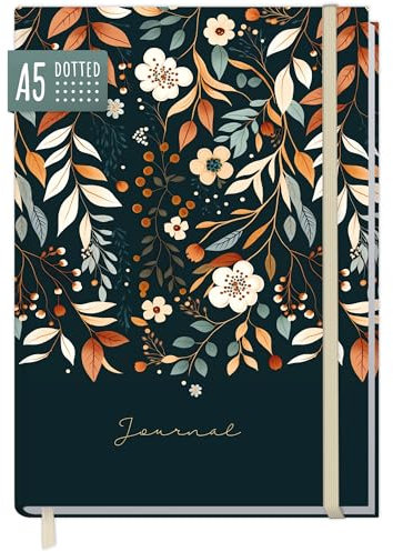 paper&you® dotted Journal A5 mit Gummiband Pretty Flowers 156 Seiten, Notizbuch gepunktet, Tagebuch - nachhaltig & klimafreundlich
