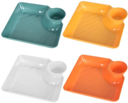 Colexy 2 in 1 Snackschale und Dipschalen Servierplatten, 4 Stück Pommes Schale mit Dip Schüssel, Servierplatten Tablett 18.7x17x2cm Tapas Schalen, Servierschalen Set für Vorspeisen Dips und Snacks (A)