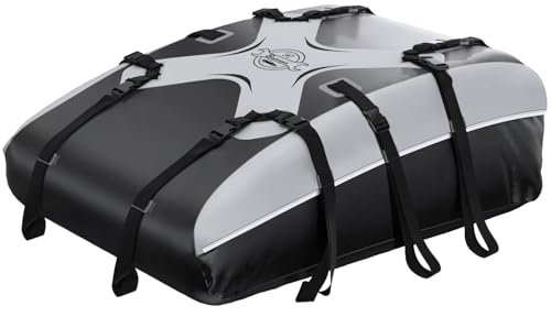 Sailnovo Auto Dachbox Faltbar Dachtasche 20 Kubikfuß Verbesserter Wasserdichter Dachgepäckträger, Passend für Autos ohne Gepäckträger, mit Anti-Rutsch-Matte (Klassisch Grau-Schwarz)