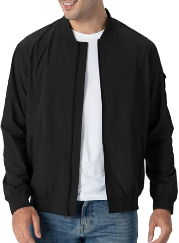 Rdruko Bomberjacke Herren Blouson jacke Übergangsjacke Leichte Fliegerjacke Herbst Male Freizeit Outdoor Jacken-Schwarz L