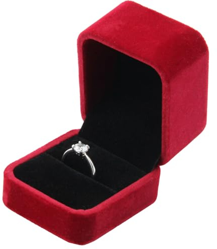 DOZNOZRI Velvet Ring Box - Personalized Single Wedding and Engagement Gift for Proposal - Red Jewelry Box