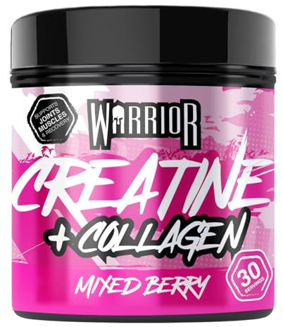 Warrior Creatine Monohydrate Powder + Hydrolysed Collagen Peptides 270g (30 Servings) – Micronised Creatine and Collagen Supplement for Muscle, Hair, Skin, Nails & Joints for Women – Mixed Berry