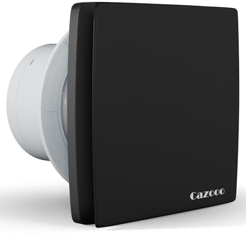 Cazooo 4 Inch 100mm Black Bathroom Extractor Fan, 12W Square Silent Bathroom Fan, Airflow 95m³/h, Wall/Window/Ceiling Mounted Extractor Fan for Shower Toilet Kitchen, 34 dB, IPX4 Waterproof (No Timer)