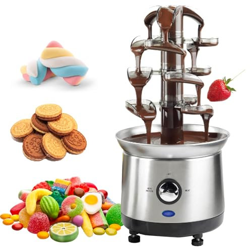 4-ters Chokladfontän, Rostfritt Stål Elektriskt Chokladfonduefontänmaskin Choklad Fontän, 2,6 Kg Kapacitet Varm Chokladkapacitet Parti Fontän För Nachoost, Sås, Likuare