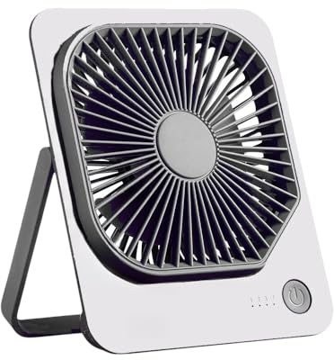 Zeneka Ventilador de Mesa Portátil USB Recargable 1200mAh | 4 Velocidades |Silencioso | Ideal Oficina Escritorio Camping y Viaje | Compacto y Ligero (Blanco)
